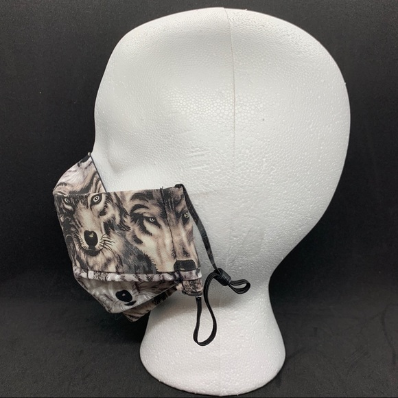 2/$20 Face Mask 3 Layer Nose Bridge Wolf - Picture 2 of 8